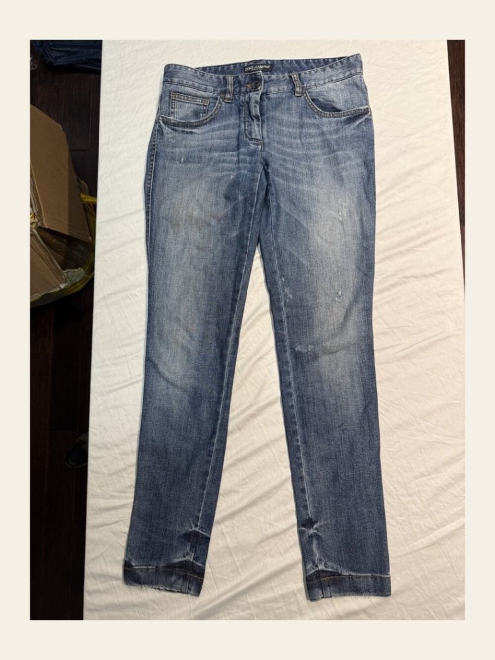 Dolce & Gabbana 2009 Crystal Star Distressed Straight Jeans Made in Italy IT 38